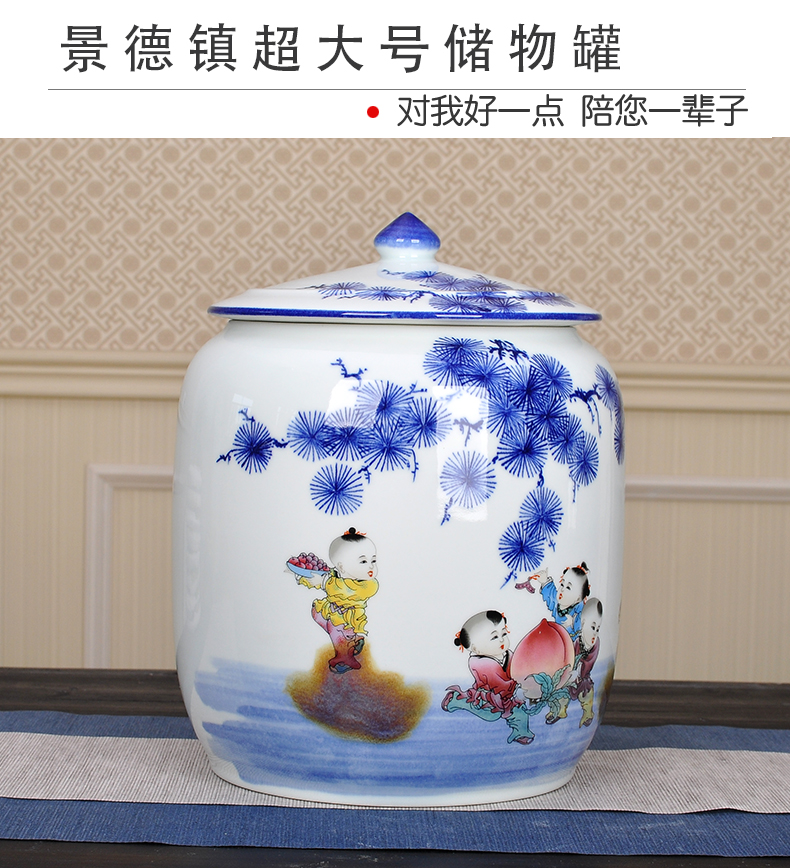 Jingdezhen ceramics with seven loaves puer tea caddy fixings cylinder extra large household sealed as cans packaging moistureproof