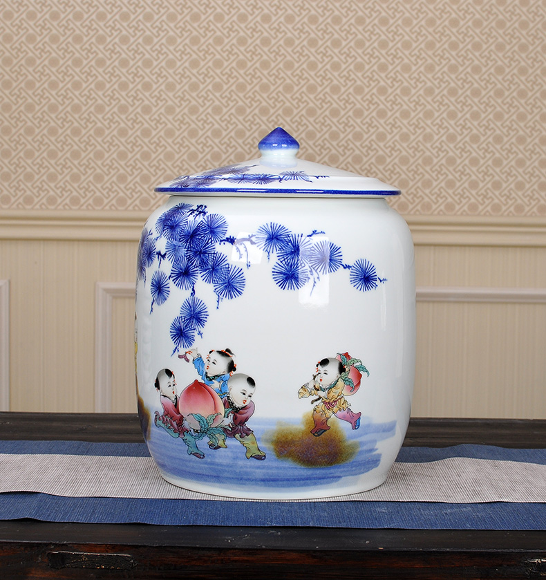 Jingdezhen ceramics with seven loaves puer tea caddy fixings cylinder extra large household sealed as cans packaging moistureproof