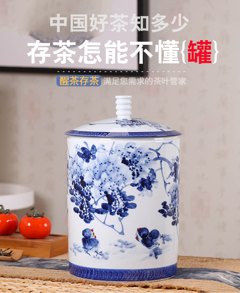 Chinese style restoring ancient ways caddy fixings ceramic furnishing articles household storage tank puer tea cake box of large size deposit receives stored tea urn