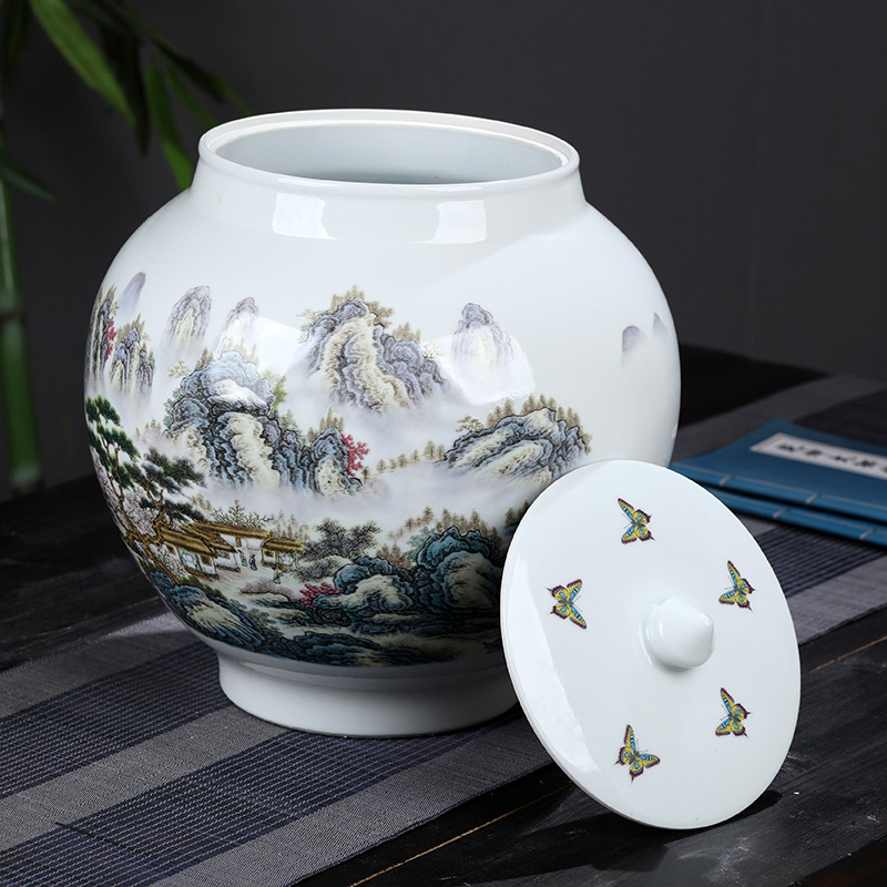 Jingdezhen ceramic vase furnishing articles loose tea with cover storage tank caddy fixings large 5 jins of moisture - proof seal up tea pot