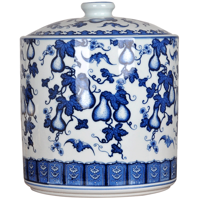 Blue and white porcelain tea pot big yards manual sealing up bread seven pu 'er tea ware ceramic ricer box cylinder storage tank