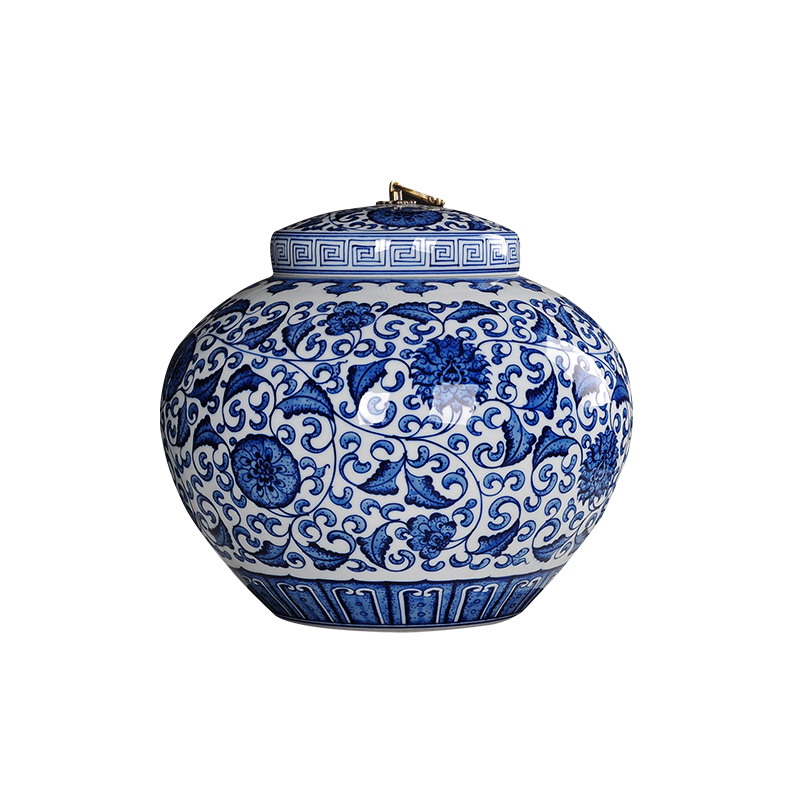 Blue and white porcelain painting large ceramic tea urn warehouse pu - erh tea caddy fixings craft home store POTS of jingdezhen