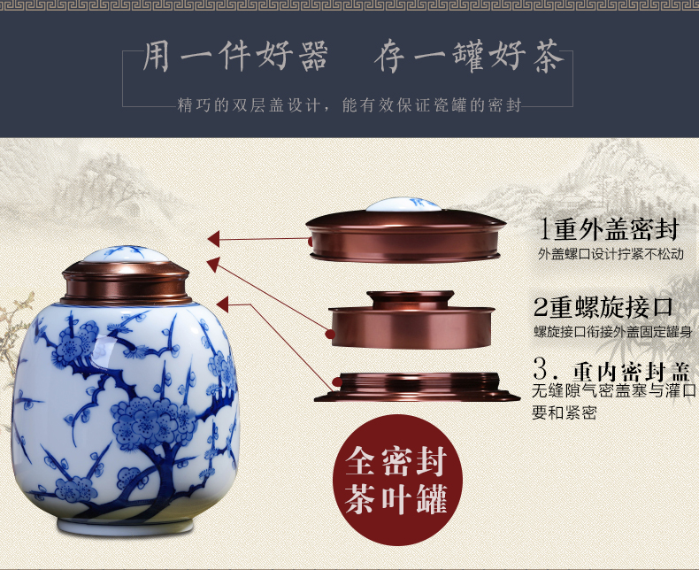 Green tea hand - made ceramic tea pot seal storage box tea jingdezhen puer tea box half a catty