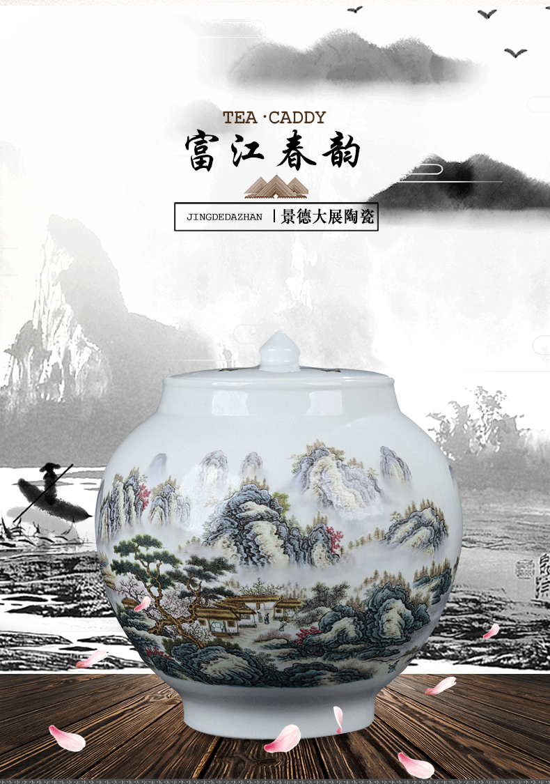 Jingdezhen ceramic vase furnishing articles loose tea with cover storage tank caddy fixings large 5 jins of moisture - proof seal up tea pot