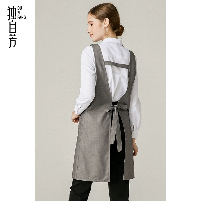 独自芳 Long coffee apron for work, mid-length, for beauty salons