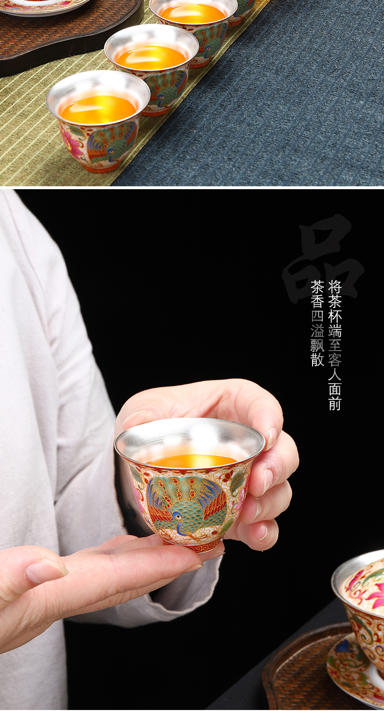 Recreational product coppering. As silver 999 kung fu tea set jingdezhen wire inlay enamel see peony tureen small gift cups