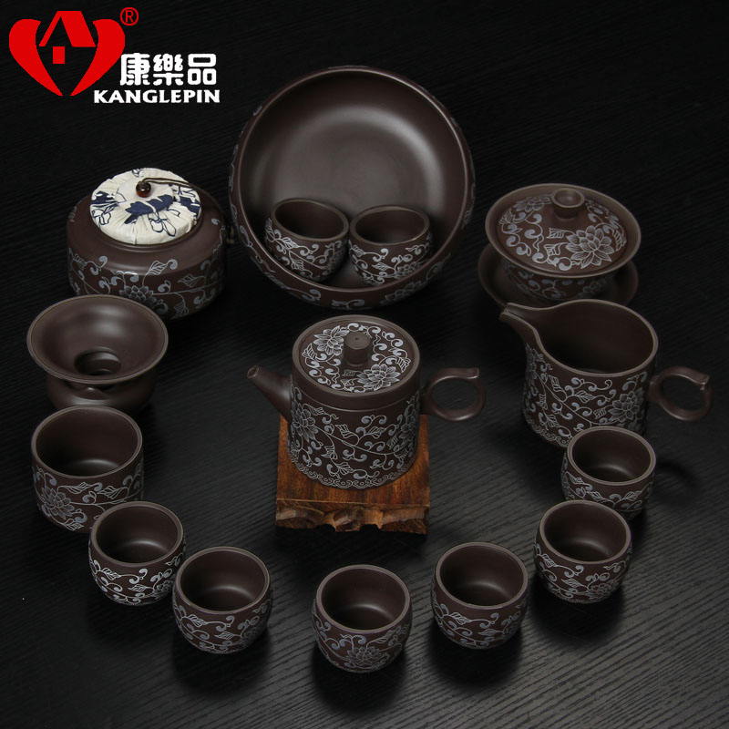 Recreational product office yixing purple sand kung fu tea set the whole household ceramics silver cup teapot restoring ancient ways