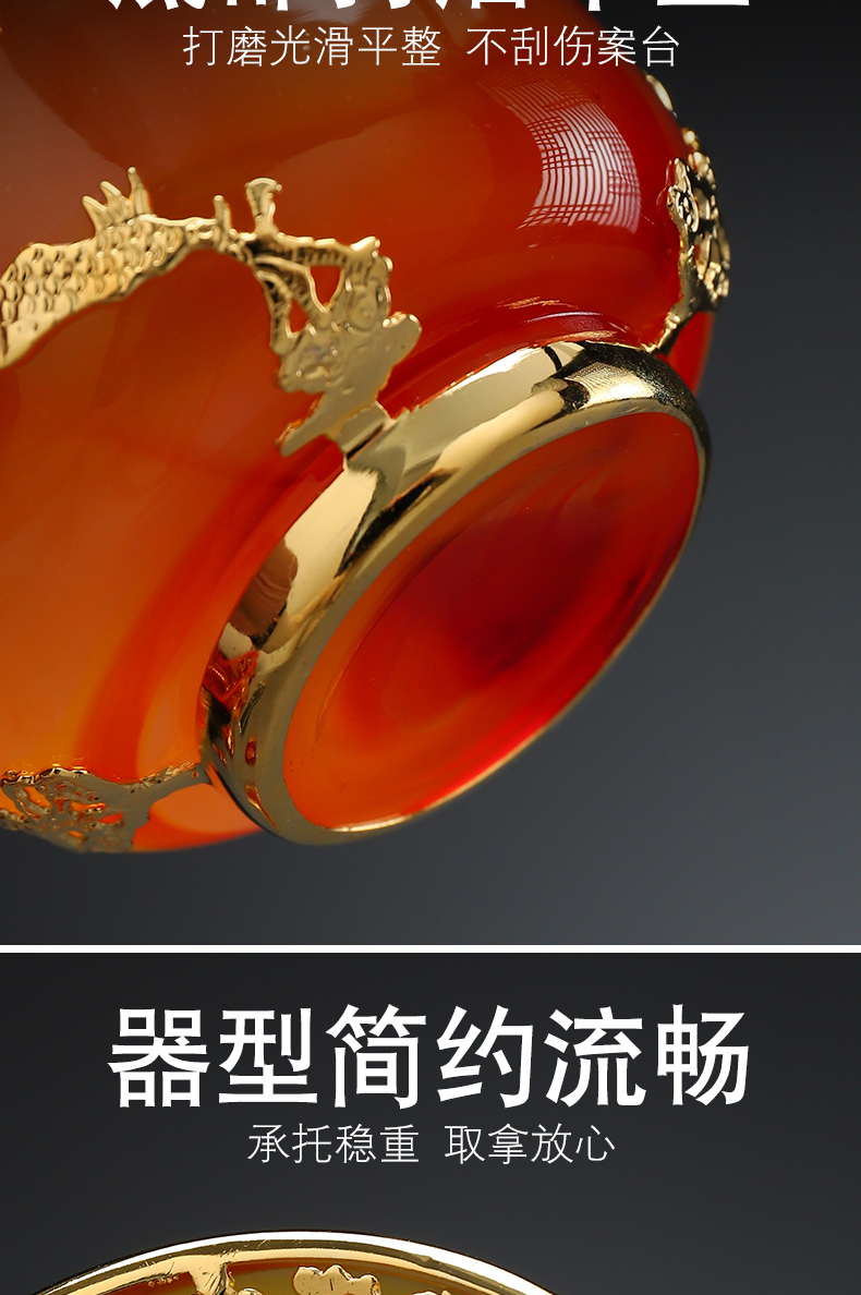 Recreational product agate an inset jades three to bowl and thicken the hot stone coloured glaze porcelain tureen rock tea pu - erh tea kungfu tea set