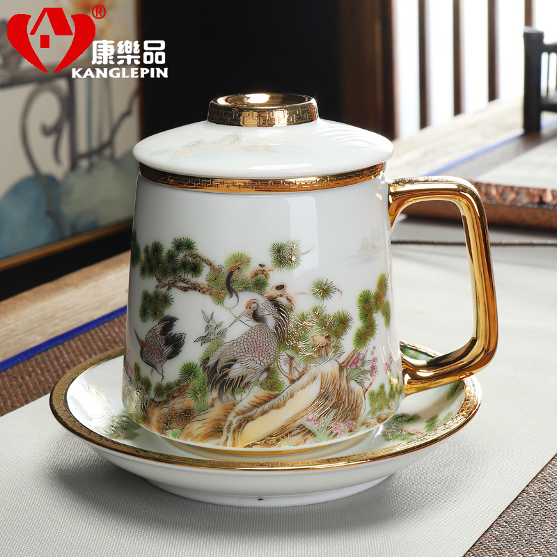 Recreational product ceramic filter gold - plated with cover with capacity of 400 ml of high level appearance high - end men and women take water cup that occupy the home