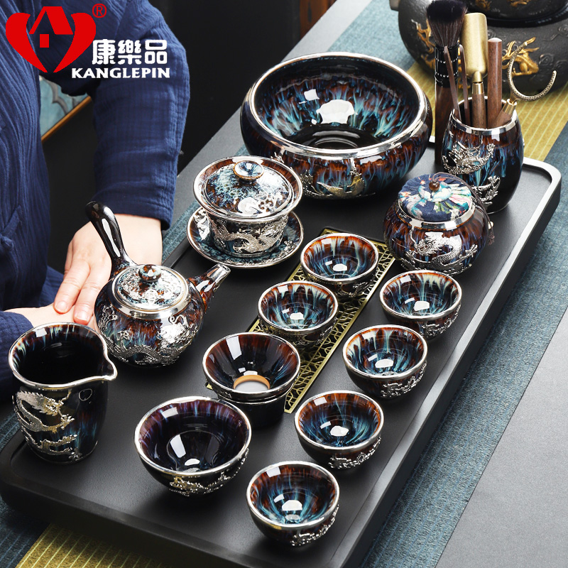 Recreational product an inset jades ceramic kung fu tea set of a complete set of alluvial gold up built tureen cup teapot household