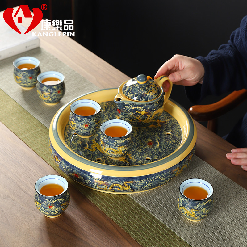 Recreational product double anti hot tea set home sitting room of a complete set of kung fu tea set ceramic teapot teacup tea tray