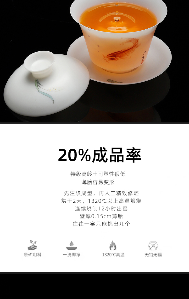 Recreational product hand - made thin foetus tureen 10 into the suit household leather box of kung fu tea set ceramic suet jade tureen sitting room