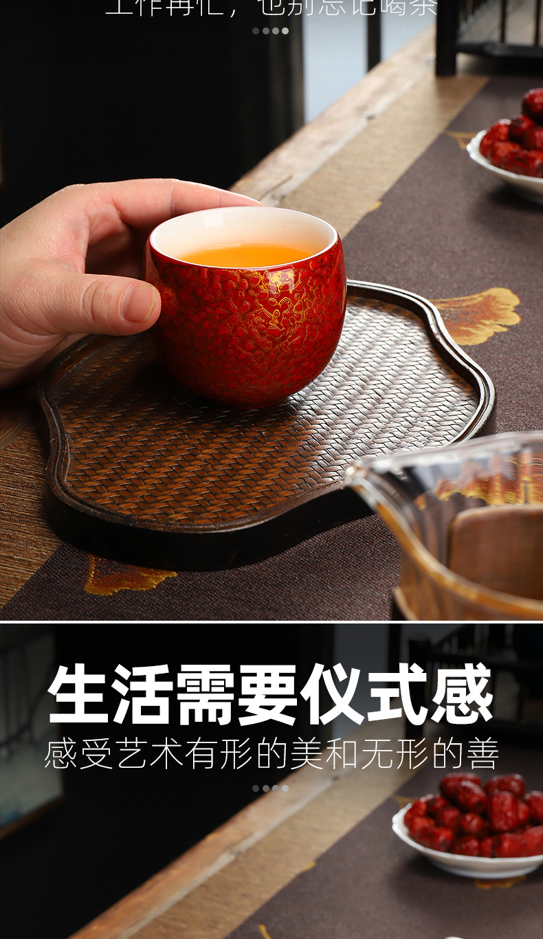 Recreational product lacquer tea set ceramic pure checking checking coarse pottery master cup of the big sample tea cup single CPU