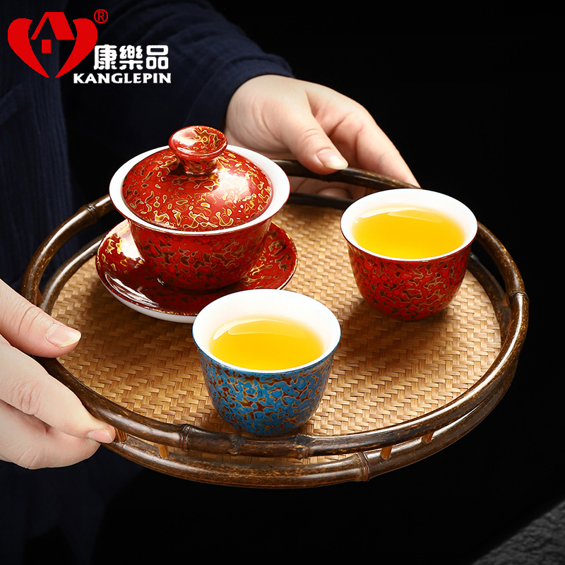 Recreational product lacquer white porcelain tea set big tureen capacity of 110 ml of pure manual only three tureen rhinoceros leather cup