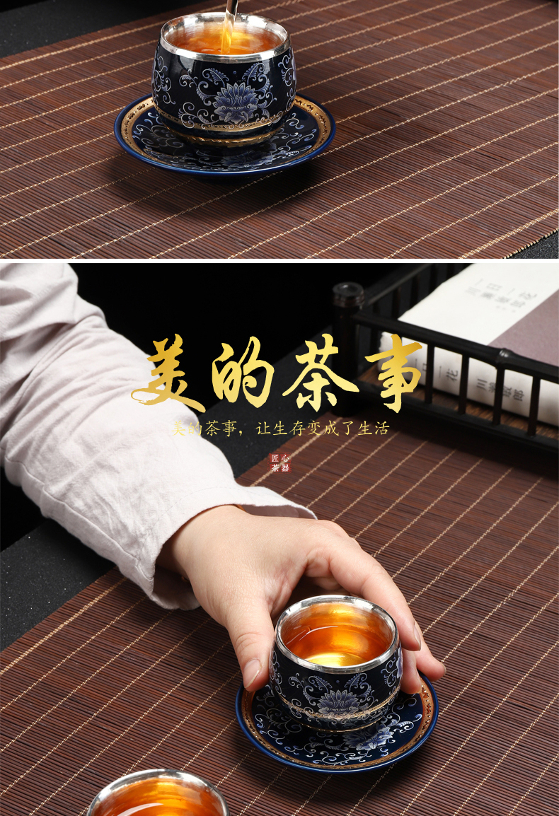 Recreational product manual silvering master 999 sterling silver cup single cup sample tea cup of jingdezhen ceramic silver cup silver cup