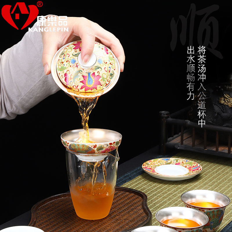 Recreational product coppering. As silver 999 kung fu tea set jingdezhen wire inlay enamel see peony tureen small gift cups