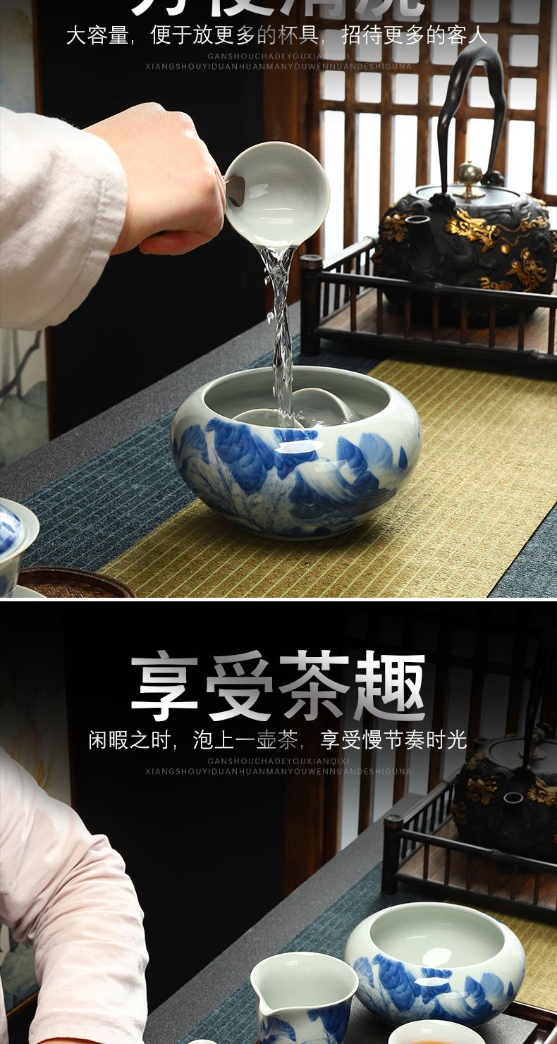 Recreational product ceramic kung fu tea set archaize open a piece of blue and white landscape pattern of a complete set of office home teapot set of tea cups