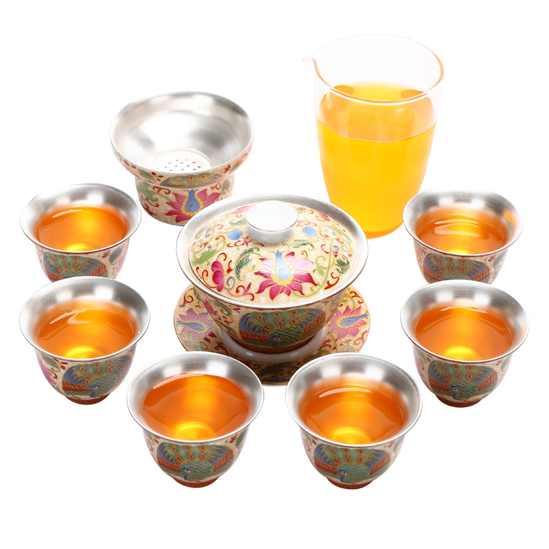 Recreational product coppering. As silver 999 kung fu tea set jingdezhen wire inlay enamel see peony tureen small gift cups