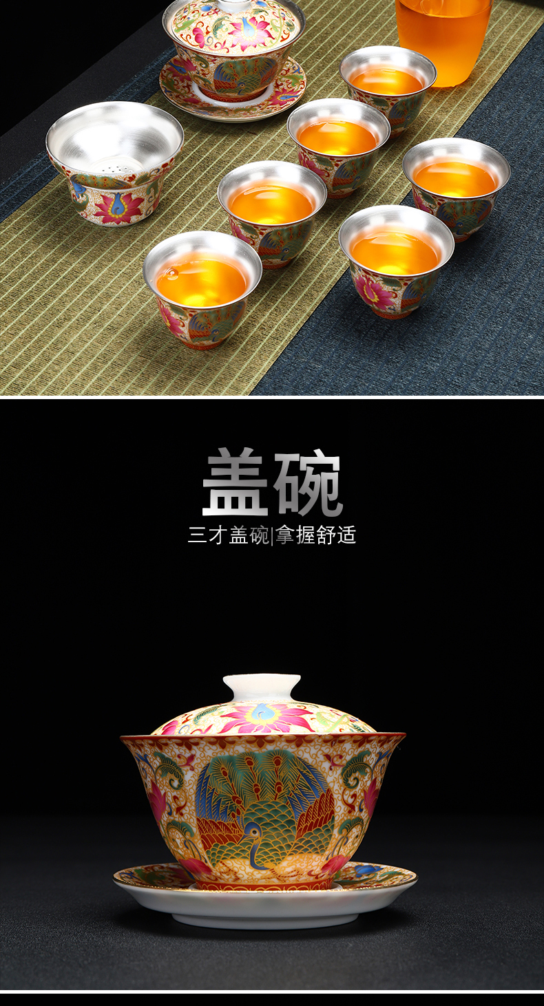 Recreational product coppering. As silver 999 kung fu tea set jingdezhen wire inlay enamel see peony tureen small gift cups