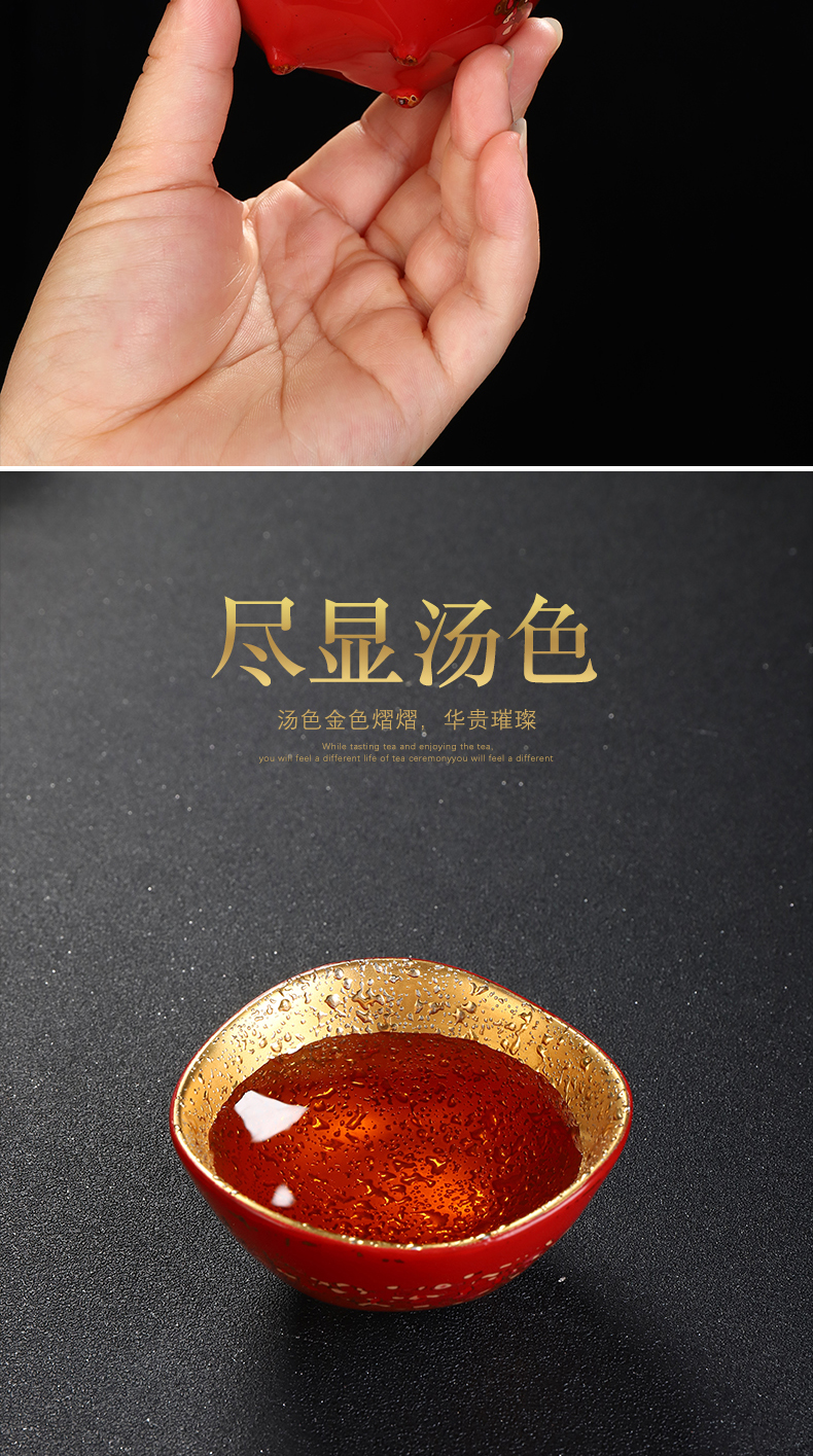 Recreational product lacquer checking ceramic tea set gold cup with three legs big master cup sample tea cup Chinese single CPU