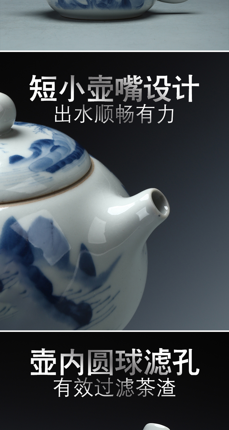 Recreational product ceramic kung fu tea set archaize open a piece of blue and white landscape pattern of a complete set of office home teapot set of tea cups