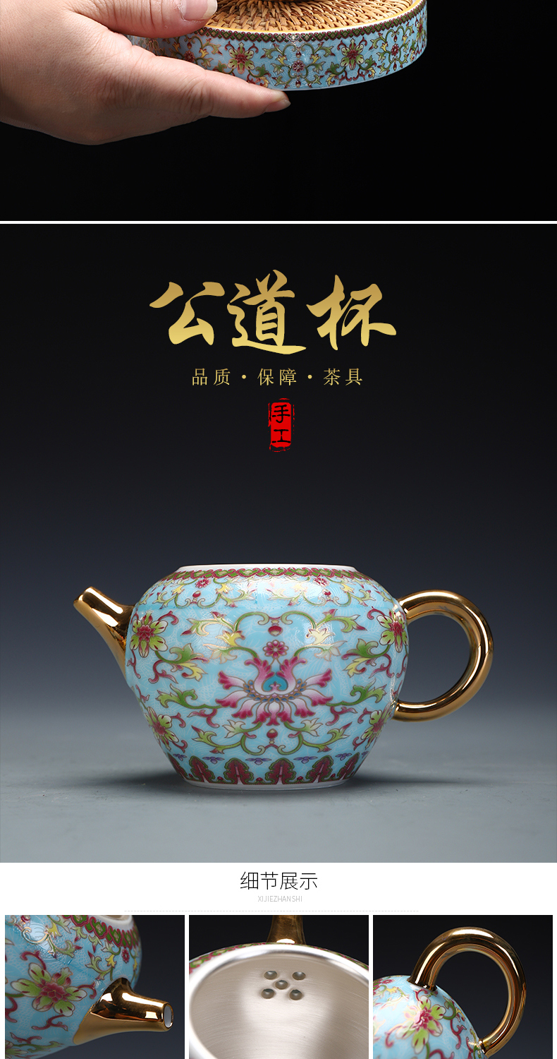 Recreational product silver clasp porcelain kung fu tea set silver colored enamel coppering. As ceramic household tureen tea pot bearing sample tea cup