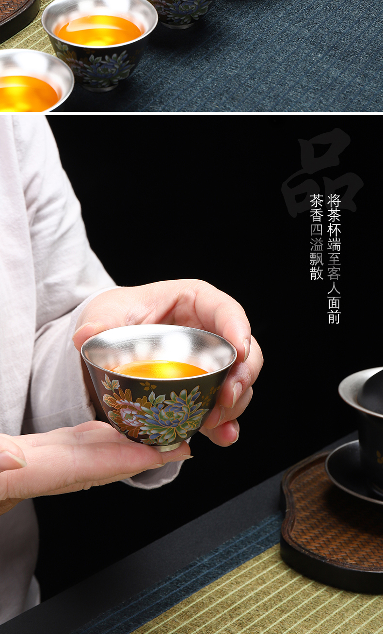 Recreation article 999 tasted silver gilding the tank of a complete set of ceramic tea set office silver kung fu tea cups