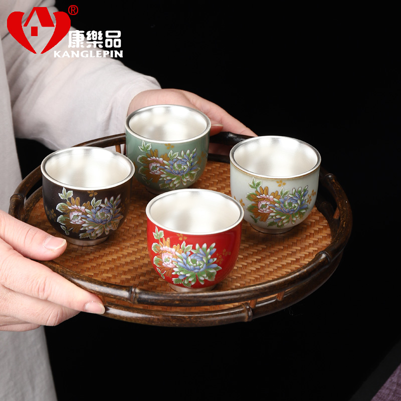 Recreational product of pottery and porcelain enamel color coppering. As silver cup master cup of large single cup 999 silver bladder sample tea cup tea set