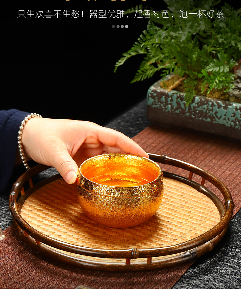 Recreational product violet arenaceous bodhi leaf yellow marigold ceramic checking sample tea cup tea cup 9.3 cm high, 5.3 cm wide