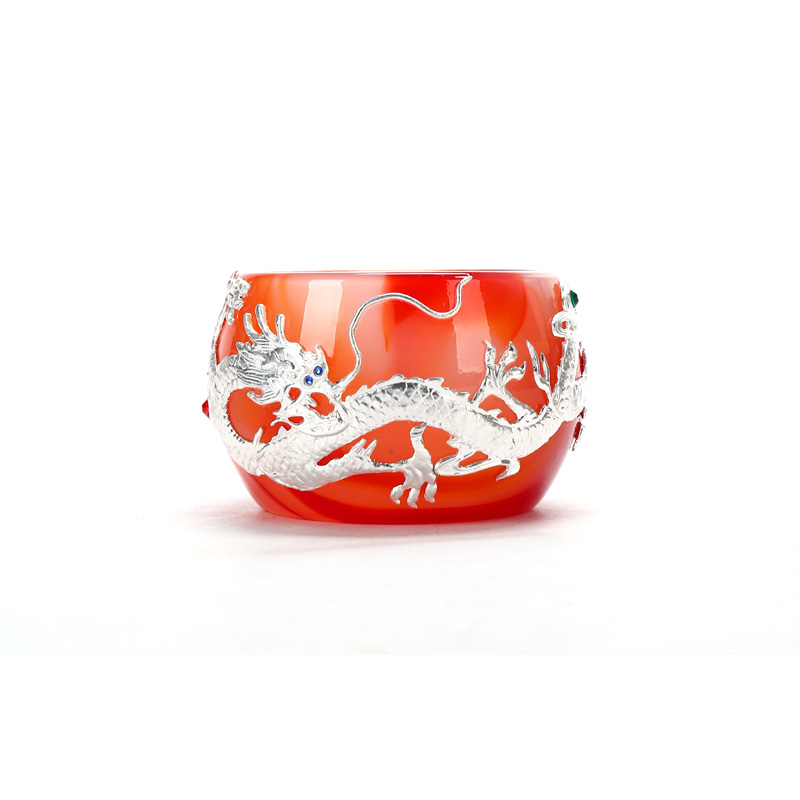 Recreational product silver agate jade porcelain teacup masters cup sample tea cup upset coloured glaze jade "bodhi kung fu tea set