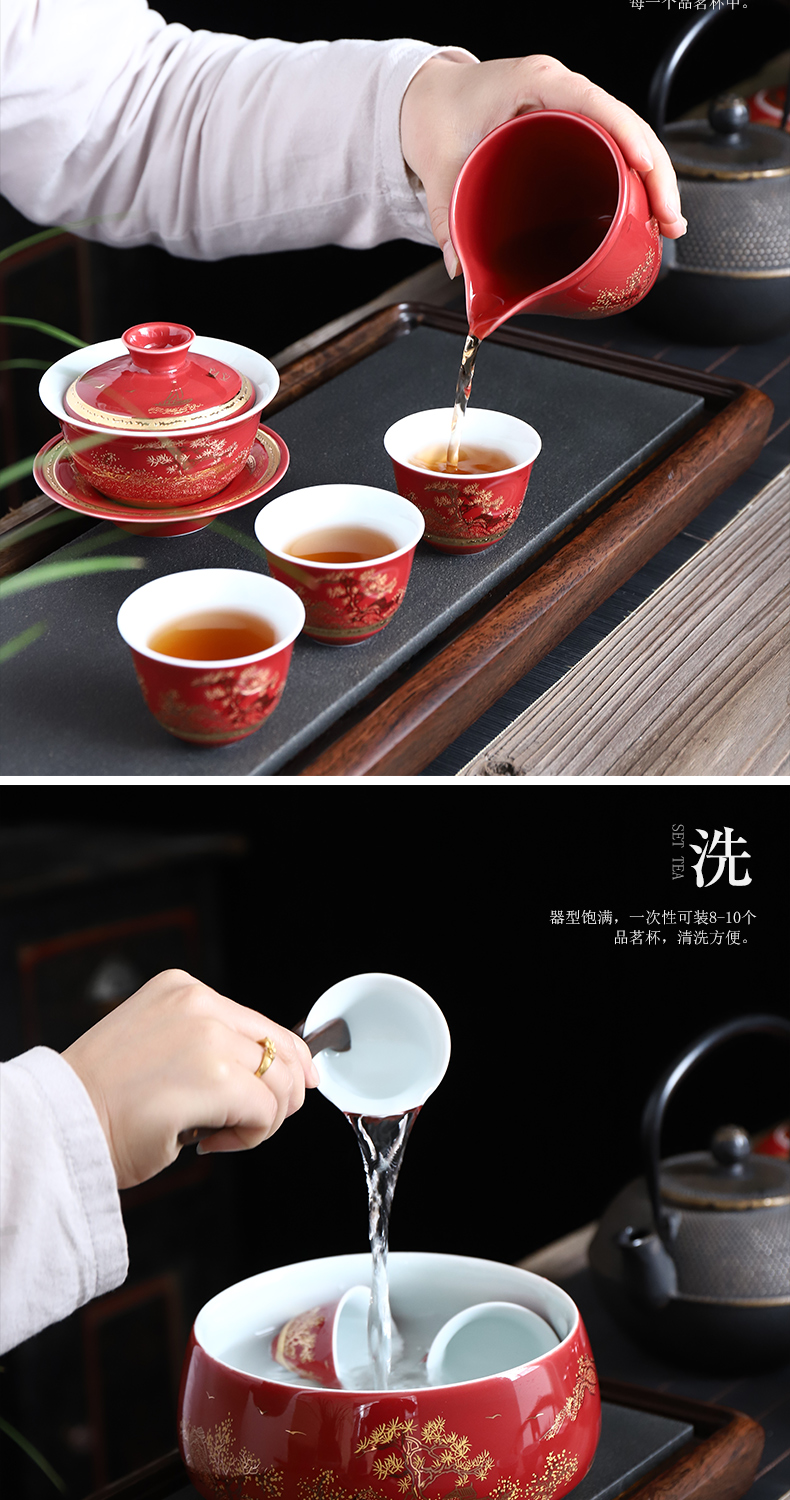 Recreational product kung fu tea set household Jin Liu silver lid to use ceramic cups office gift box custom package