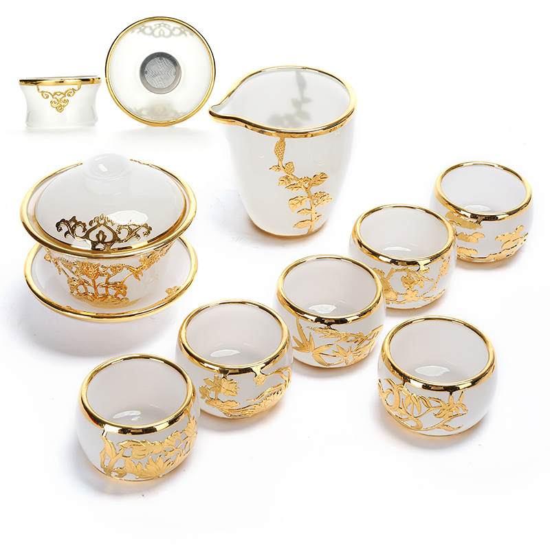 Kanglepin Gold-Inlaid Jade Tea Set, Light Luxury, High-End, Elegant Kung Fu Tea Set, Suitable for Office and Home Use, Gift for Elders Kanglepin Gold-Inlaid Jade Tea Set, Light Luxury, High-End, Elegant Kung Fu Tea Set, Suitable for Office and Home Use, Gift for Elders
