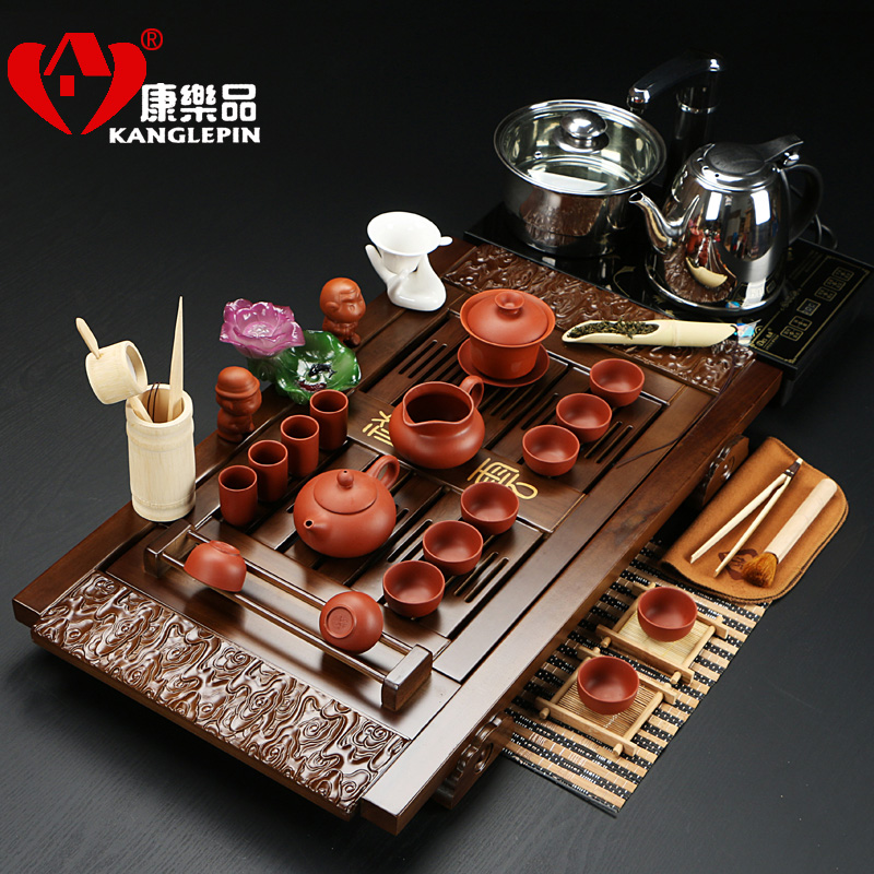 Recreational products a complete set of tea set kung fu tea ice crack glaze violet arenaceous xiangyun four quick combination solid wood tea tray