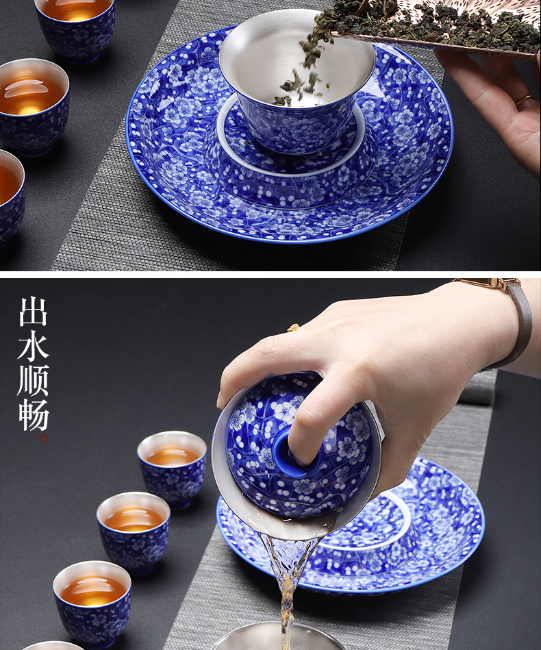 Recreational product kung fu tea set manually coppering. As silver tureen silver 999 cups of blue and white porcelain masters cup tea bowl of custom