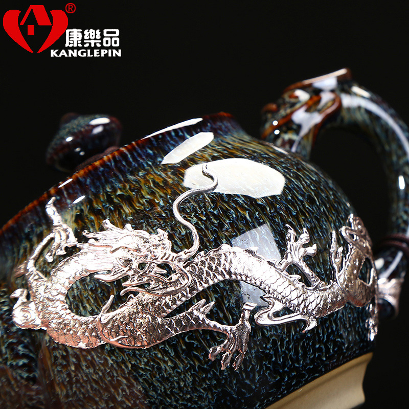 Recreational product temmoku built lamps of a whole set of silver stone gourd ladle ceramic lid to use Chinese kung fu tea set tea cups