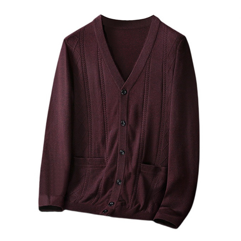 Plus-Size Knitted Sweater for Men, Spring and Autumn, Button-Up with Pockets, Cardigan for Elderly, Overweight Men, Loose-Fitting Thin Coat