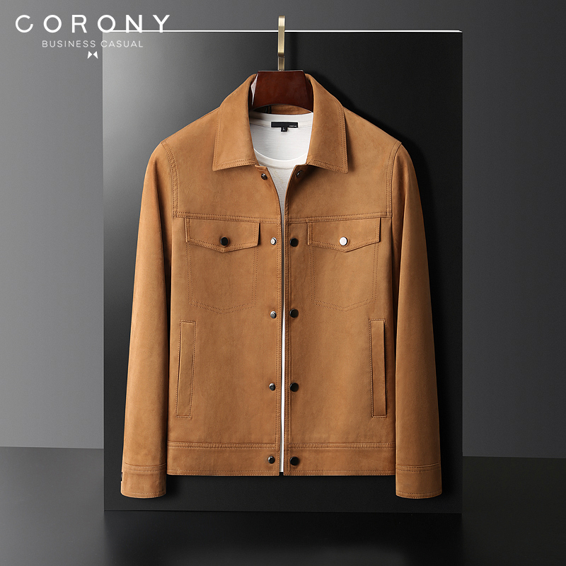 Men's Spring and Autumn Business Casual Versatile Suede Lapel Jacket for Young and Middle-Aged Men, Khaki Short Coat Trendy Men's Spring and Autumn Business Casual Versatile Suede Lapel Jacket for Young and Middle-Aged Men, Khaki Short Coat Trendy