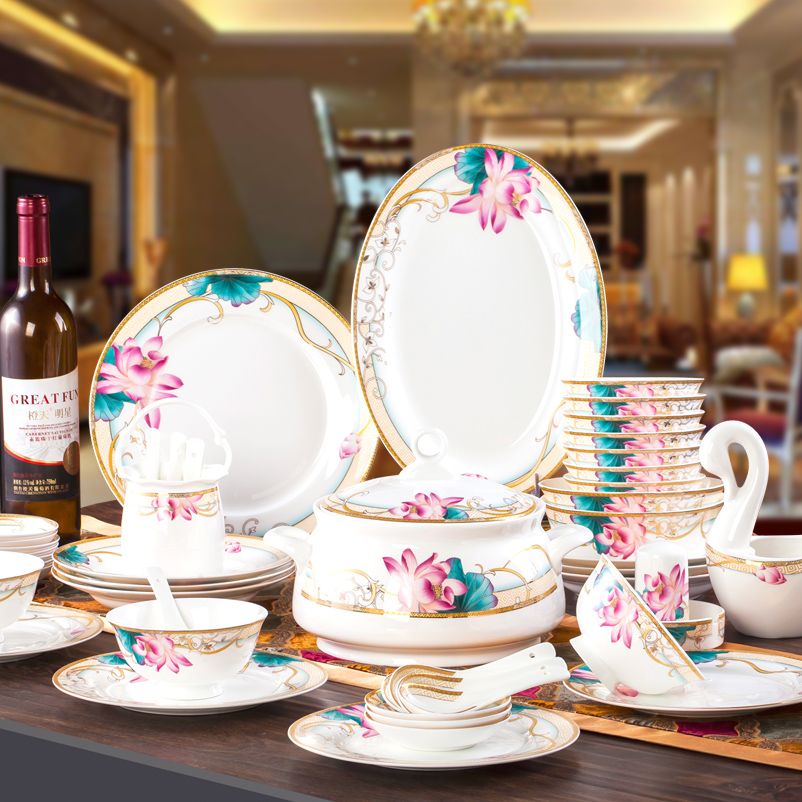 Dishes suit household European - style 60 head of jingdezhen ceramic tableware suit Dishes crockery bowl combination