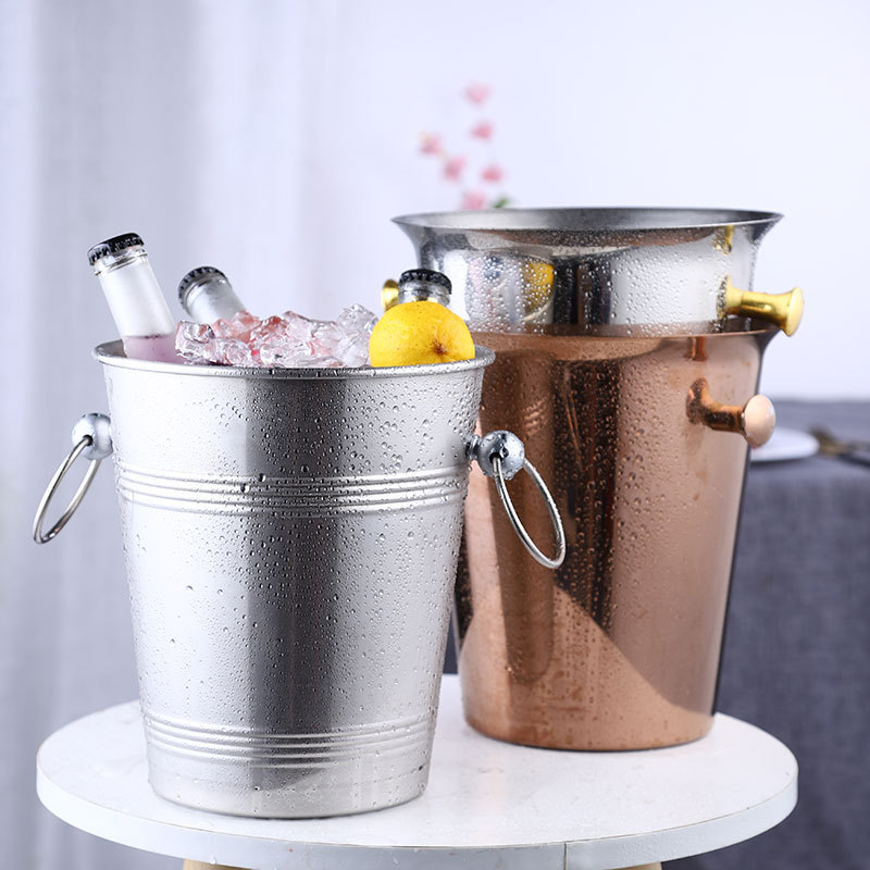 Stainless Steel Thickened Ice Bucket KTV Bar Supplies Champagne Barrel Commercial Loading Ice Cubes Bucket Creative Beer Red Wine Barrels