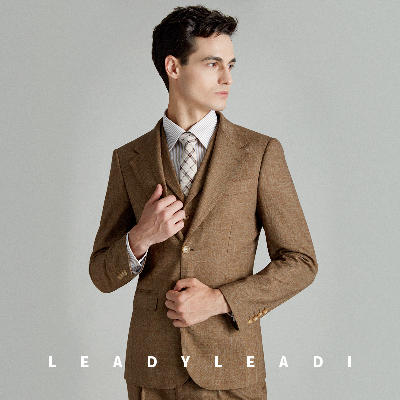 Lechy men's suit brown business casual suit men's suit groom's wedding gown Korean version of self-repair