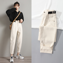 White jeans women loose high waist 2021 spring new Korean version thin casual Harun Radish dad pants
