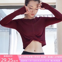 Clearance Sexy Open Navel Fitness Sports T-shirt Women Long Sleeve Short High Bomb Training Quick Dry Yoga Clothing Sports Top