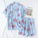 Phong cách Nhật Bản đồ ngủ của phụ nữ mùa hè cotton lụa mỏng kimono quần short ngắn tay rộng rãi phục vụ tại nhà bộ đồ rayon mát mẻ và thoải mái - Cặp đôi