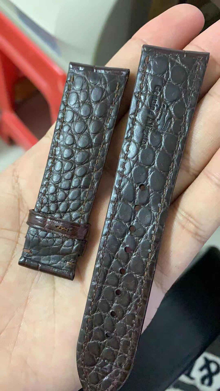 South American alligator leather black brown two strap watch amateur