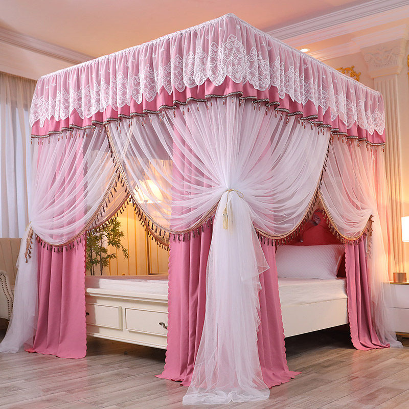 Home bed curtain bedroom blackout bed curtain mosquito net one-piece fully enclosed bed curtain bracket ins princess pink girl