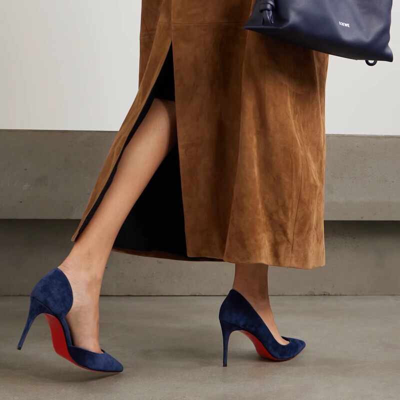 Gray-Green High-Heeled Shoes for Women, Stiletto Heels, 2026 Red-Soled Shoes, Pointed Toe, Shallow Opening, Elegant Patent Leather Side-Cut Single Shoes, Blue
