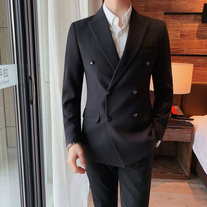 Buy quality Doublebreasted Casual Suit Jacket Men's Slimfit Trendy British Style Men's Single