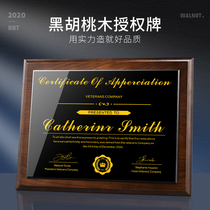 Walnut solid wood authorized brand creative custom wooden Volunteer Medal custom to join agent certificate honorary card