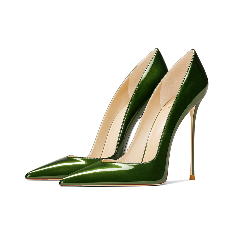 2026 Spring Season New Design Niche Green Patent Leather Pointed-Toe Niche Stiletto High Heels for Women