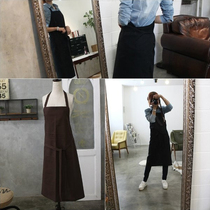 Korean version Long style Knee Front Lace Big Pocket Cotton Hemp Apron Baking Floral Painting Clothes Coffee Division Restaurant Workwear